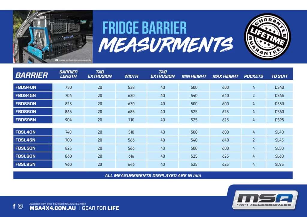 M4C | Drop Slide Fridge Barrier - MSA 4X4 Accessories