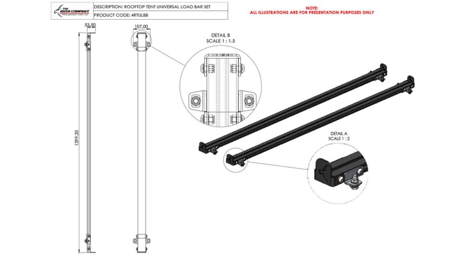 Roof Top Tent Universal Load Bar Set - 1390mm - The Bush Company