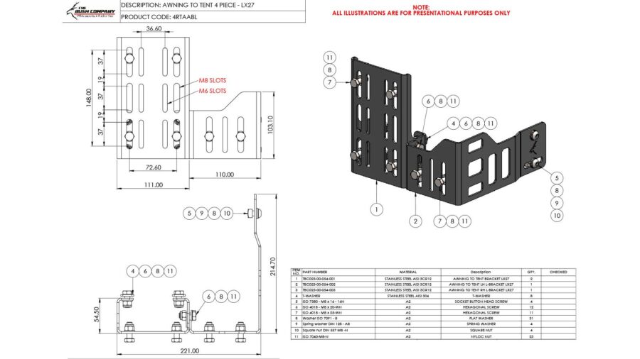 M4C | LX27 Awning To Tent Bracket 4 Piece - The Bush Company